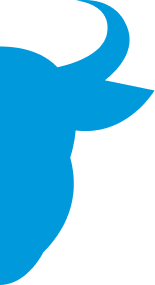 Blue silhouette of a bull's head and one curved horn.