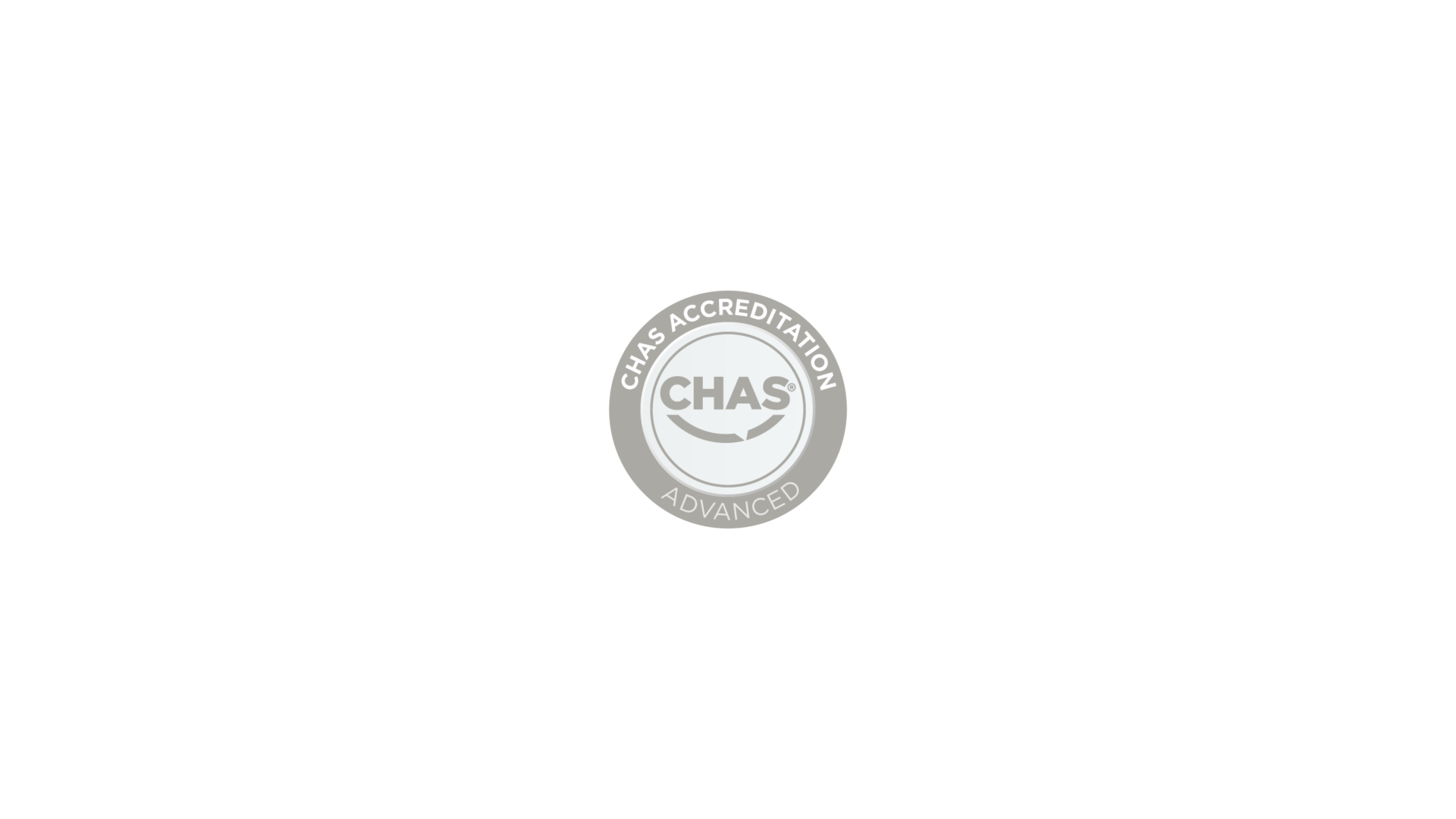 CHAS logo, a grey circular badge, text