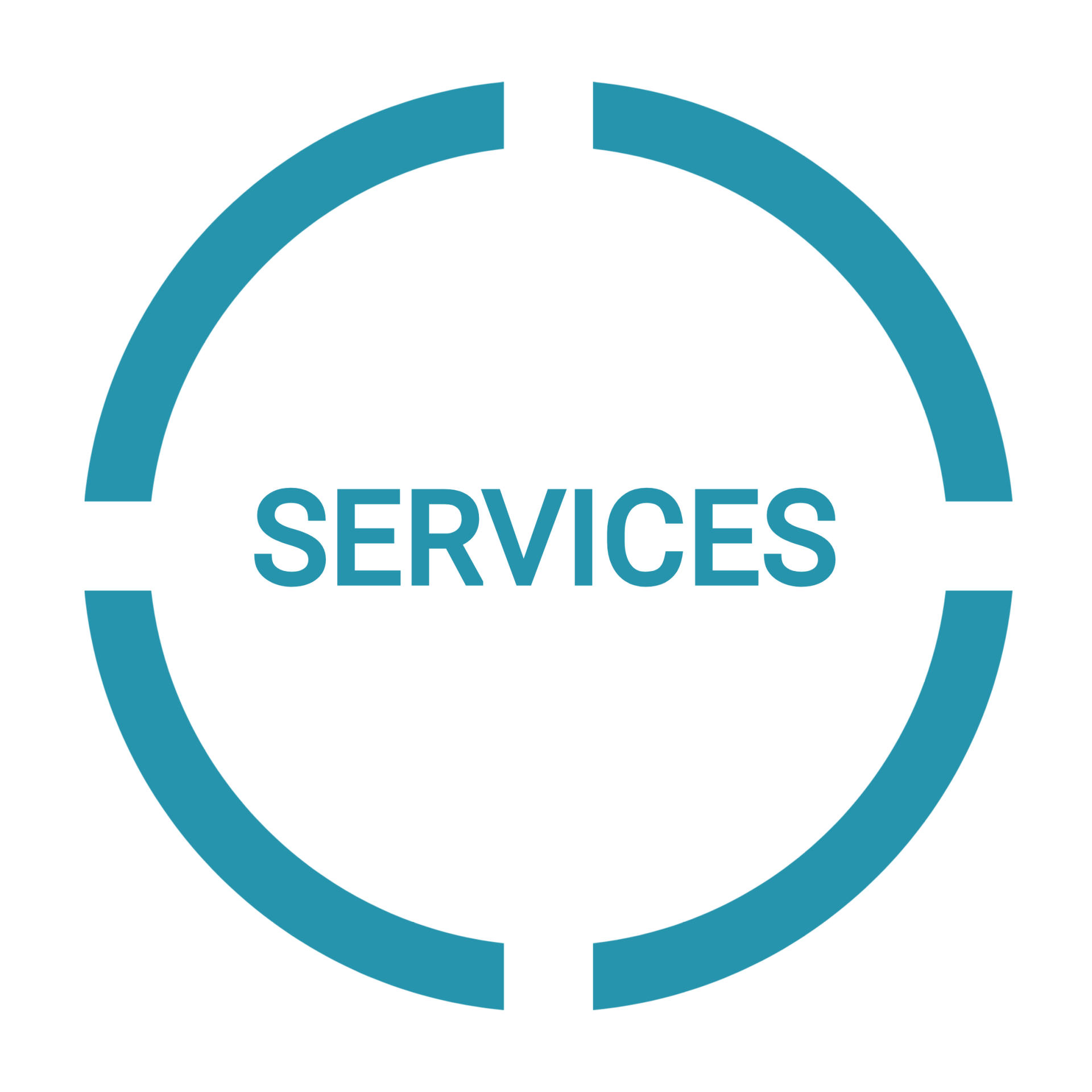 Teal circle graphic with the word 