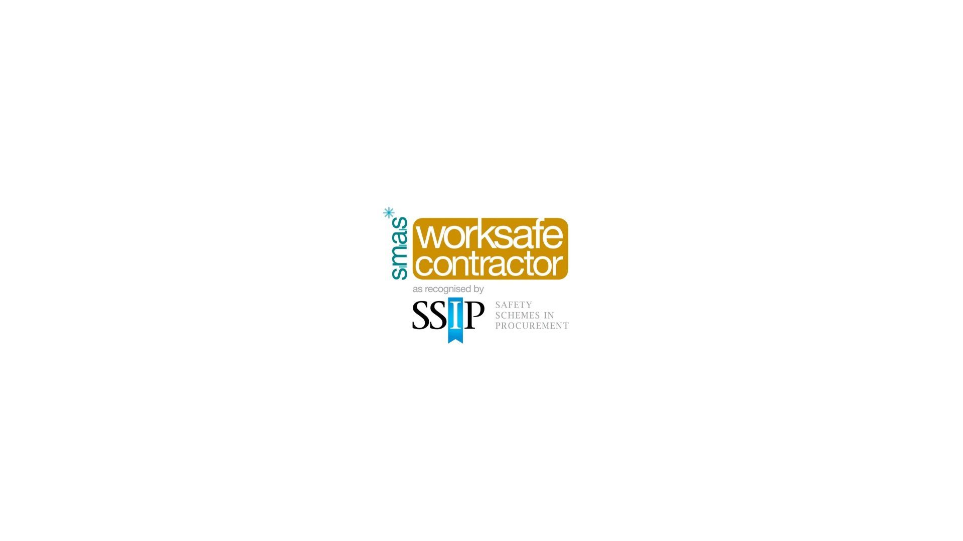 Worksafe Contractor accreditation logo in gold and blue on white background.