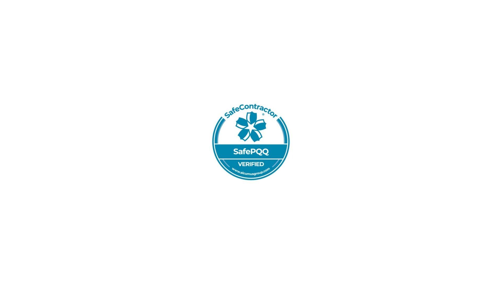 Blue circular logo with a flower in the center and the word