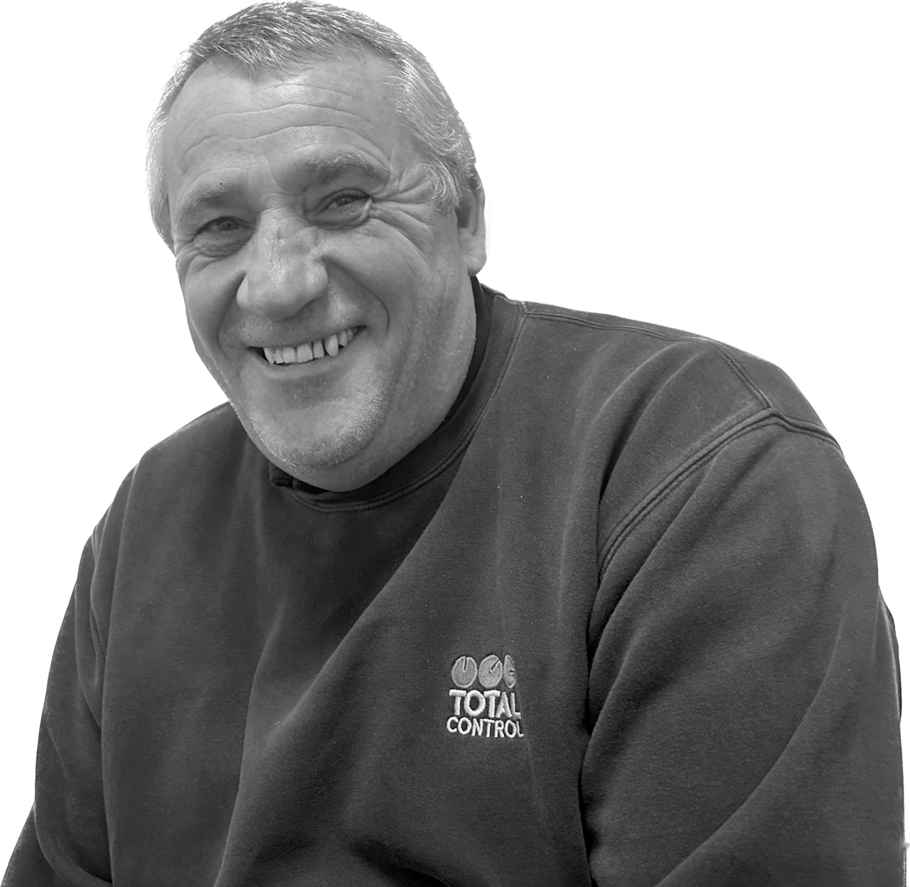 Smiling man in a dark sweatshirt with