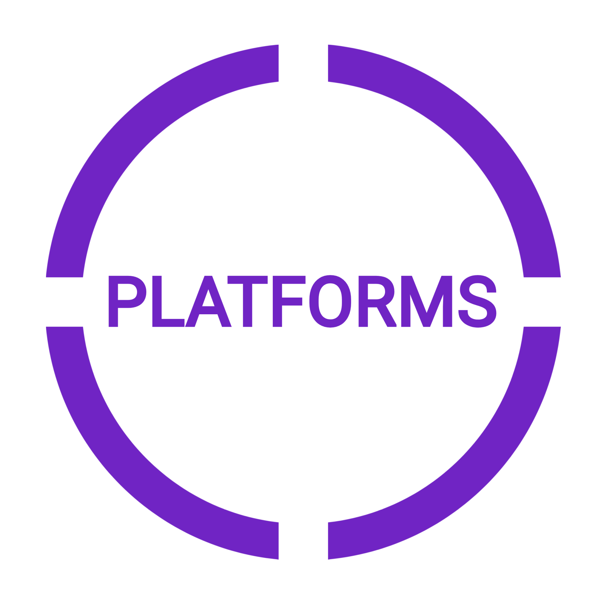 Purple circle with breaks at the top, bottom, left, and right, text
