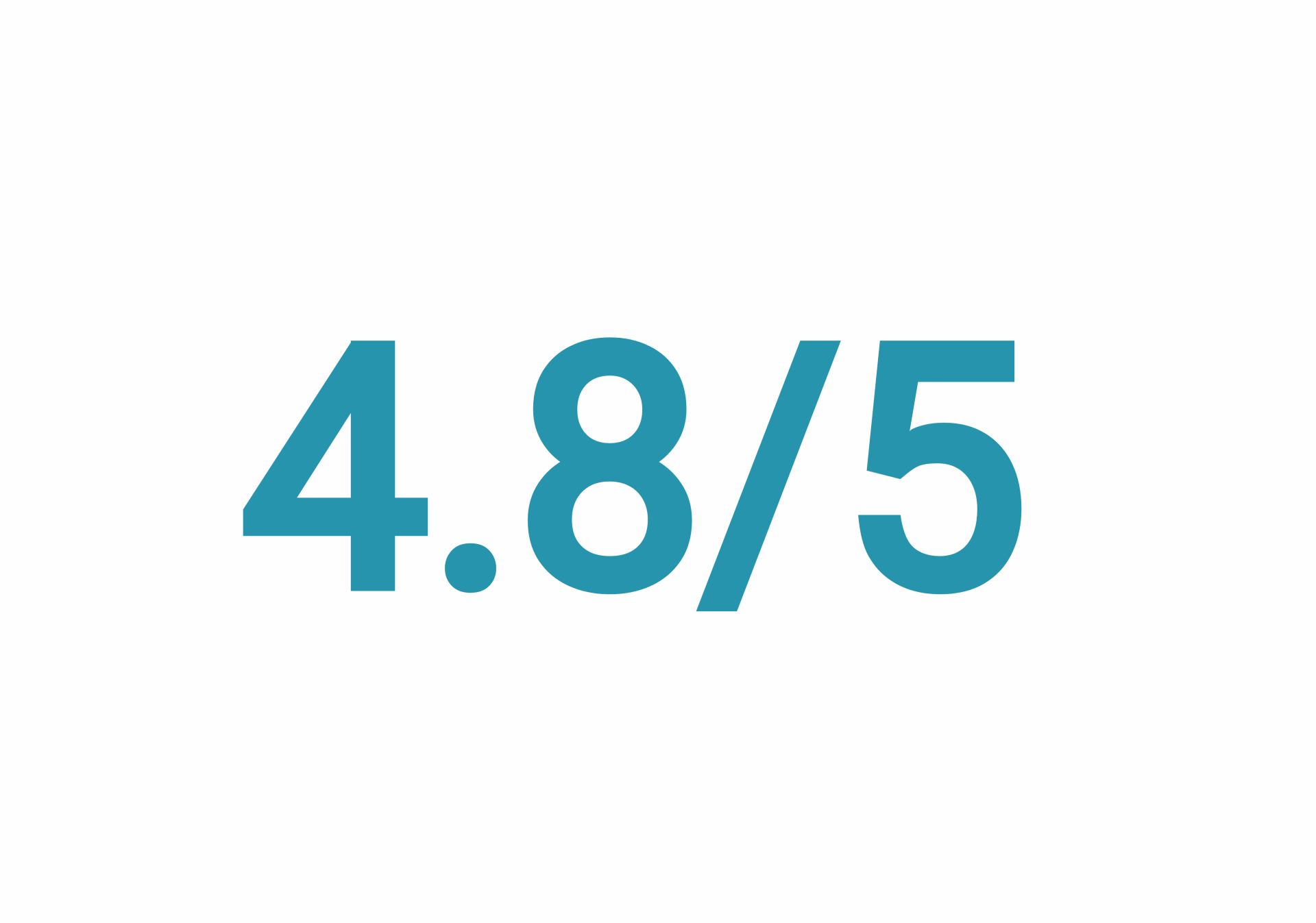 Turquoise text on white background displays the number 4.8/5, representing a rating.