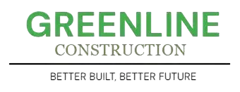 Greenline Construction logo with green text above smaller grey text reading "Better Built, Better Future" and a line.