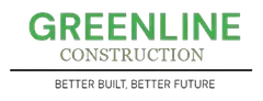 Greenline Construction logo with green text above smaller grey text reading "Better Built, Better Future" and a line.