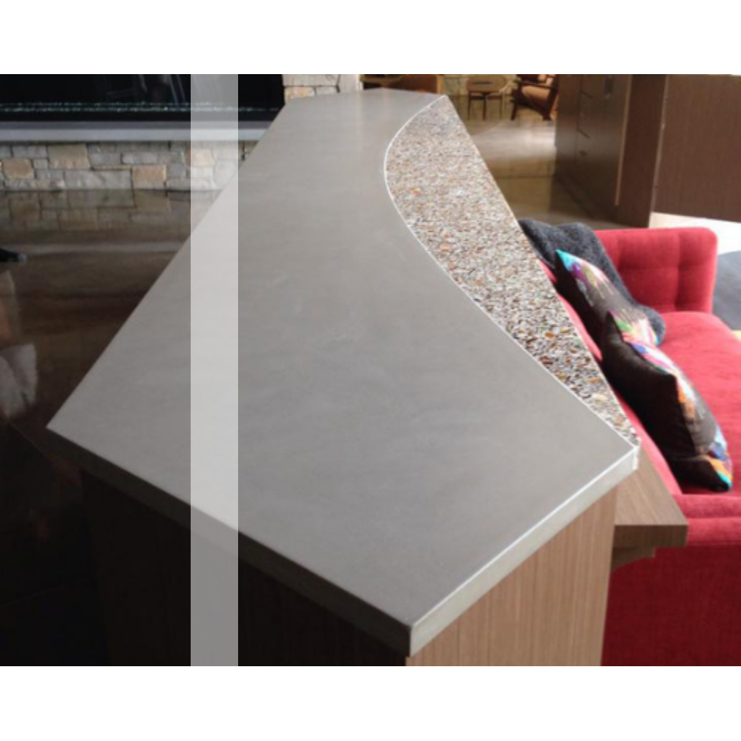 a concrete slab countertop with a cutout.