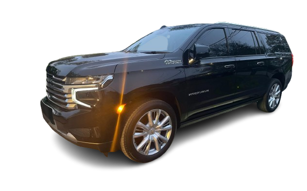 Black Chevrolet Tahoe SUV, side view, on white background.