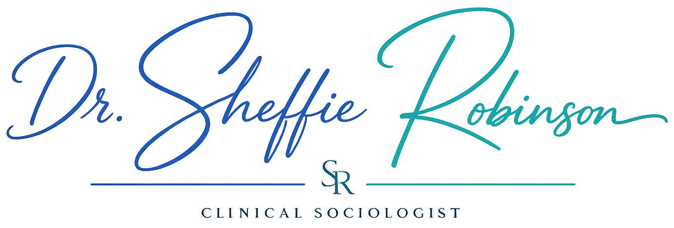 A black and white logo for a consultant called sheffie robinson.