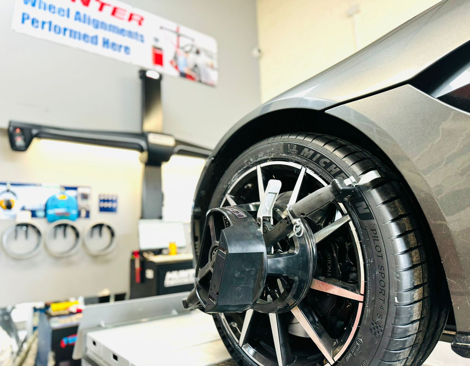 Aston Martin - receiving a Hunter Wheel Alignment Check