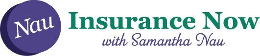 A logo for nau insurance now with samantha nau