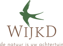 Logo with green bird above “WIJKD” and the slogan “de natuur is uw achtertuin”