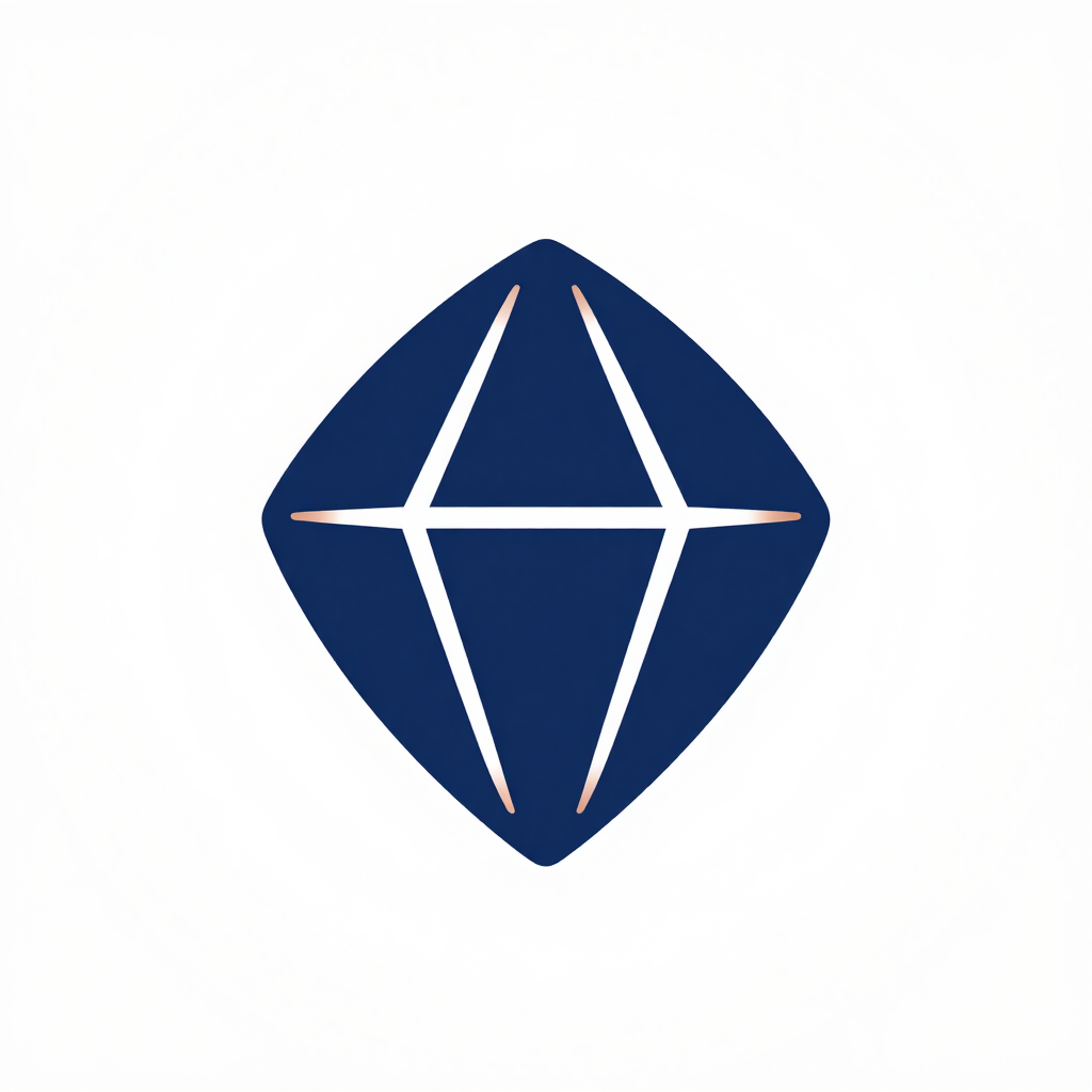 Logotipo azul en forma de rombo con una estrella geométrica blanca o un diseño de brújula en el centro