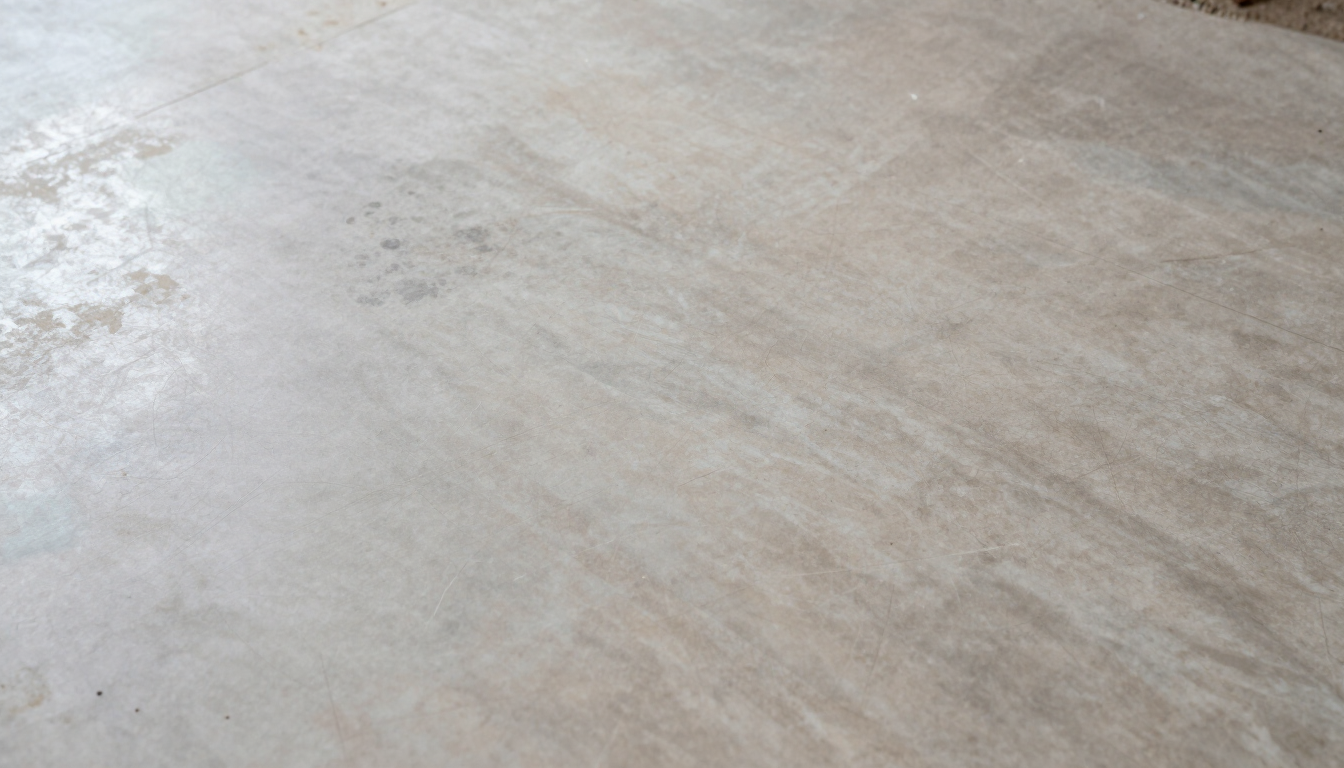 Primer plano de una superficie de hormigón gris claro con una textura sutil y manchas