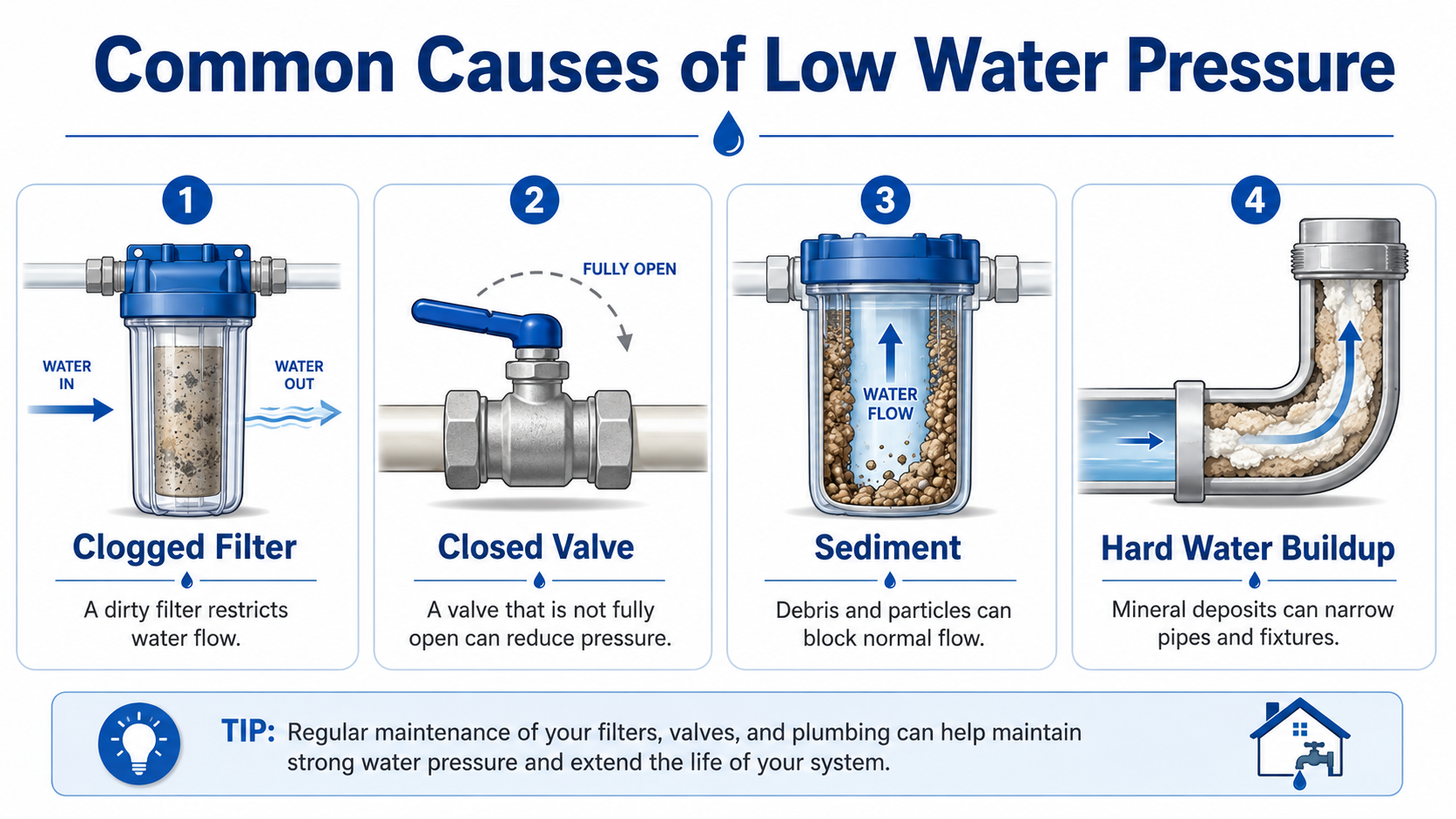 Common causes of low pressure in a water filtration system