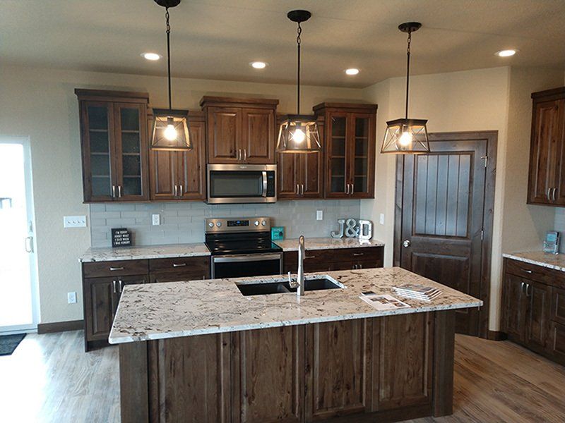 brown kitchen cabinets offset
