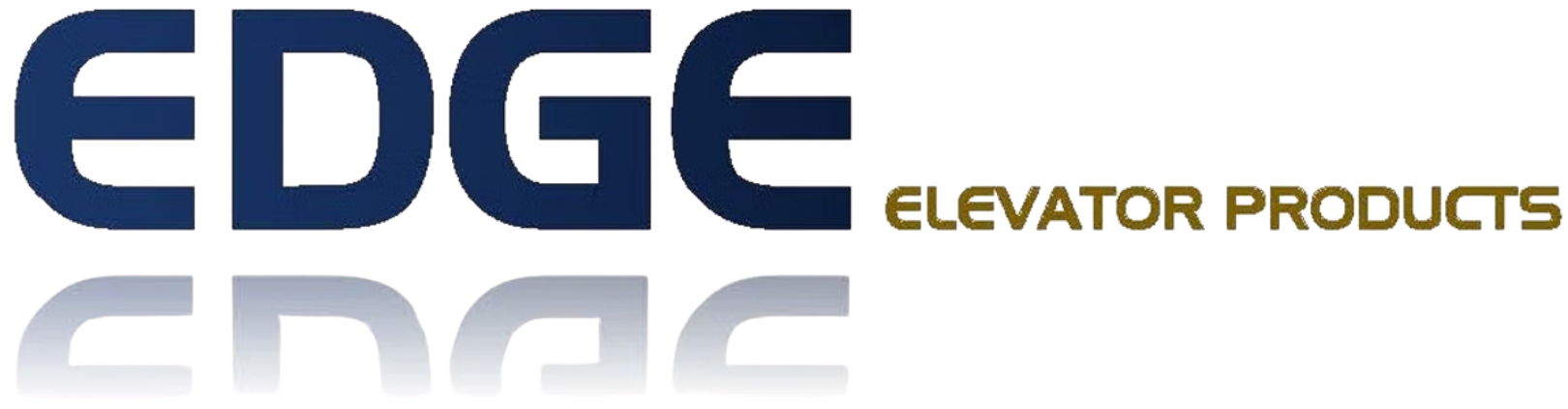 EDGE Elevator Products logo in navy and gold with mirrored reflection beneath