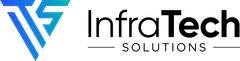 The logo for infratech solutions is blue and black with a triangle in the middle.