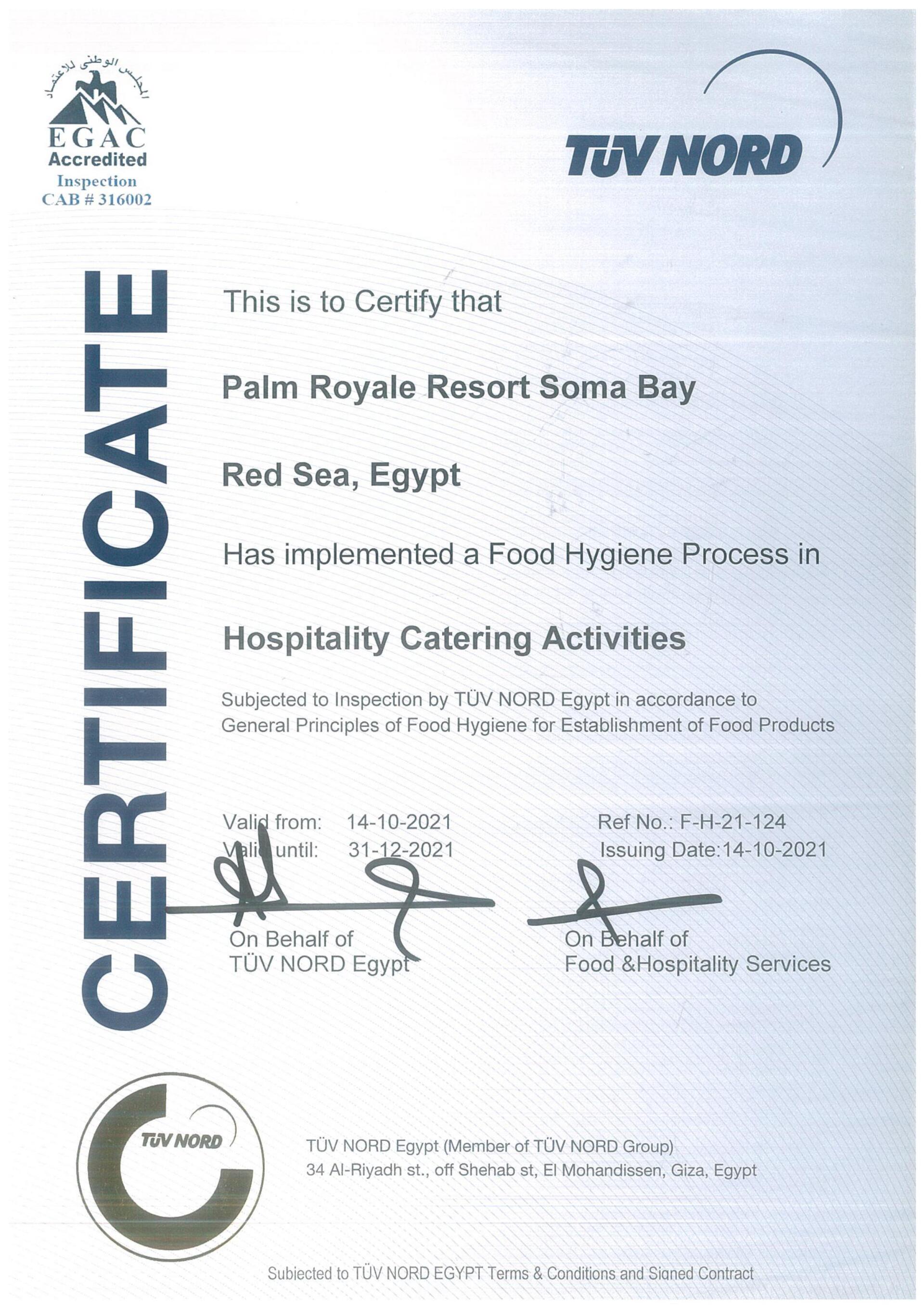 TUV Award Award of  Palm Royale Resort