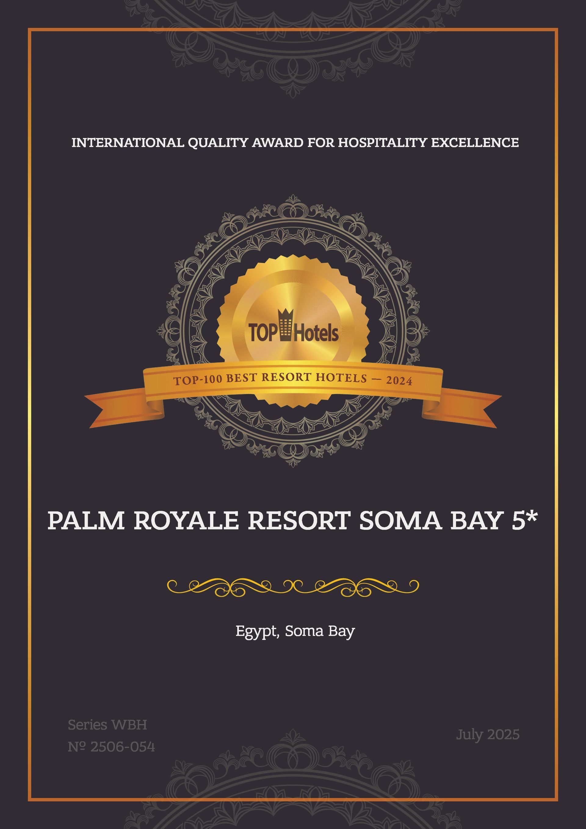 Awarded Top Hotels 2024 certificate for Palm Royale Resort excellence
