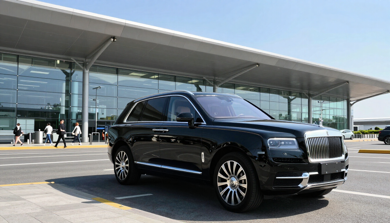 Luxury airport transfer vehicle at Santa Rosa airport.