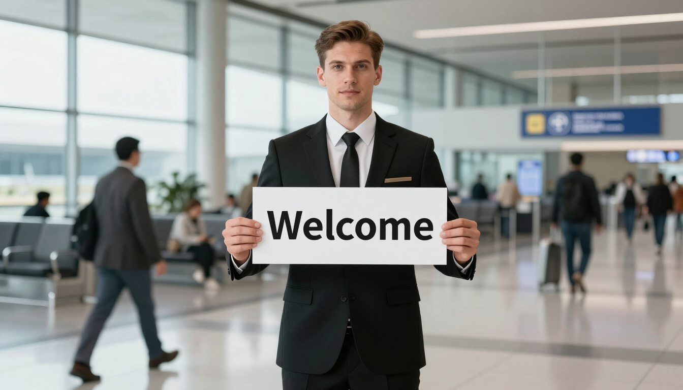 Professional chauffeur at airport arrivals