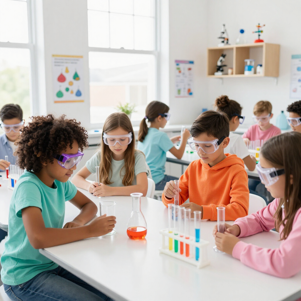 Students stuying science in a classroom