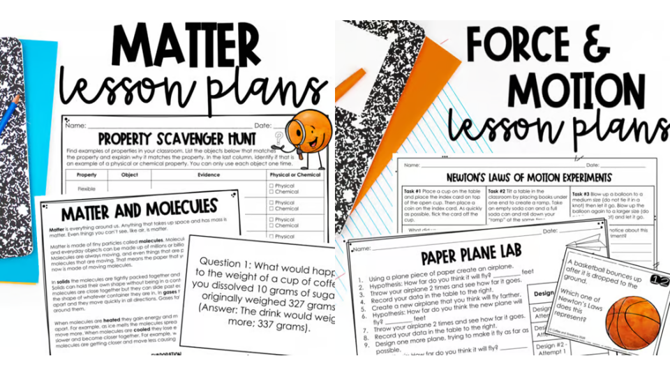 Cover pages for 5th matter and 5th force and motion lesson plans for NC teachers