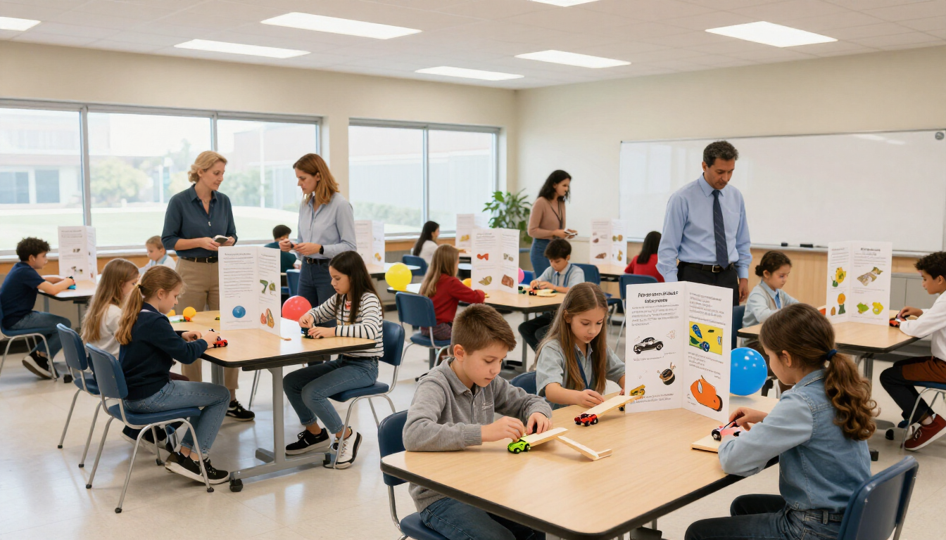 Students participating in hands on demonstration to show their families.