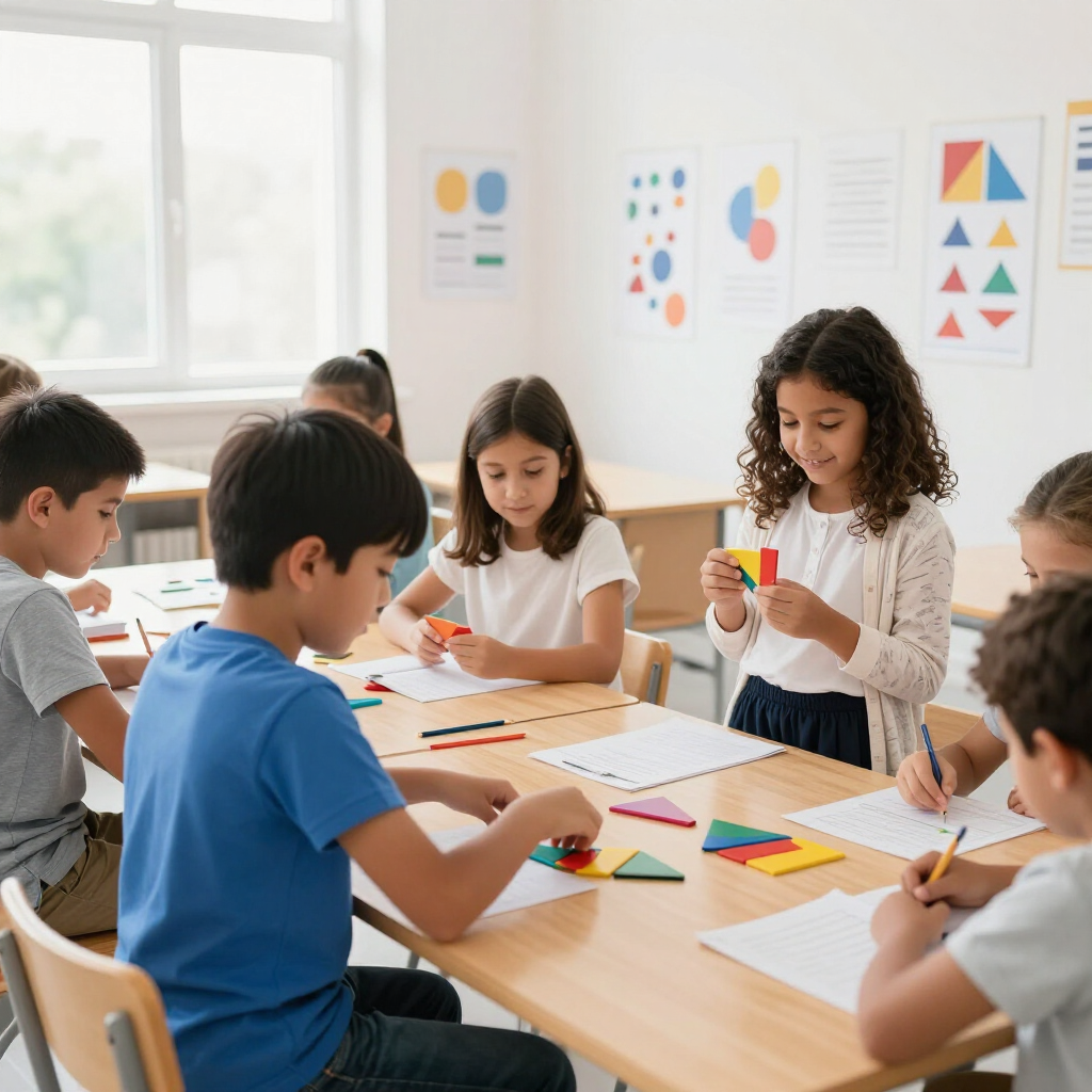 kids working at a table on math