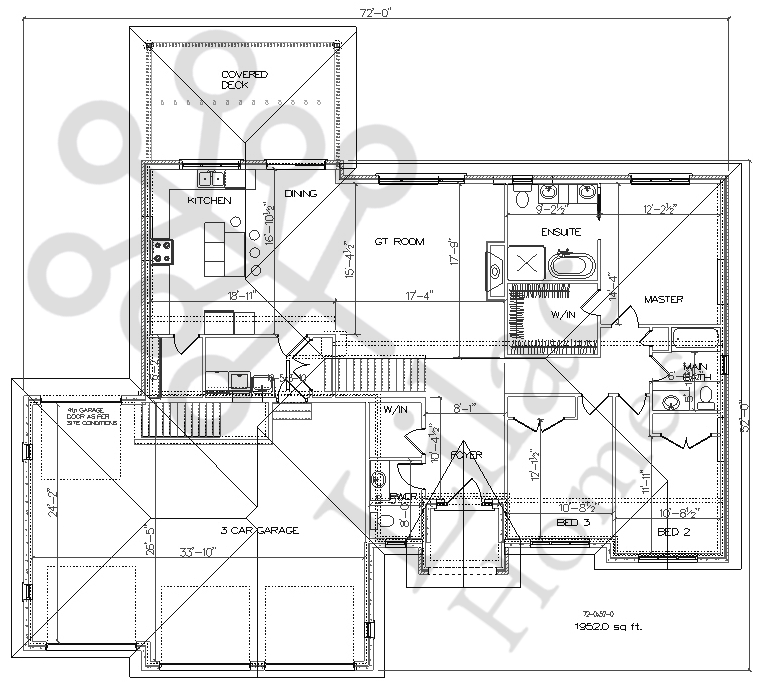 Floor plan for a residential home, detailing room layouts, garage, and porch, overlaid with a watermark text.