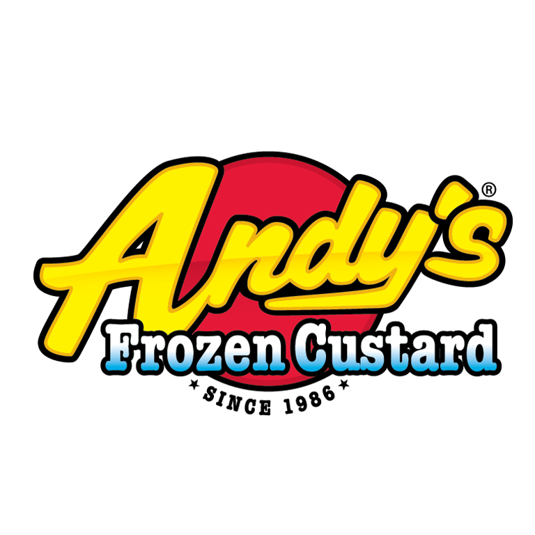 Andy’s Frozen Custard logo in yellow and blue with “Since 1986” text