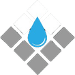 Hendrix & Son Logo. Blue water droplet logo over gray diamond tiles on a white background