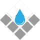 Hendrix & Son Logo. Blue water droplet over a diamond pattern of gray and white tiles