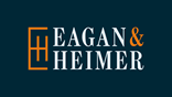 The logo for eagan & heimer is on a dark blue background.
