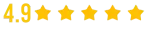 4.9 rating with four gold stars and a half-star icon
