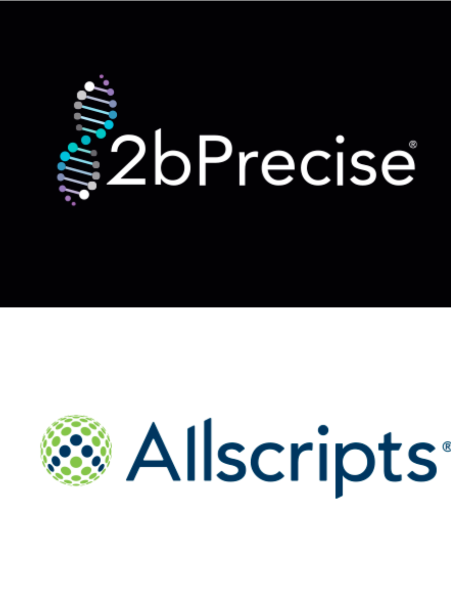 A black and white logo for 2b precise and allscripts