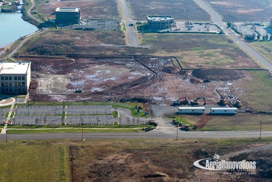 An aerial view of a large industrial area with a lot of buildings.
