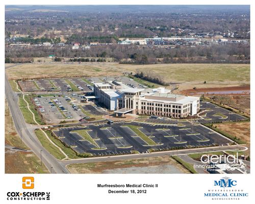 An aerial view of a medical clinic being built by cox-schepp construction