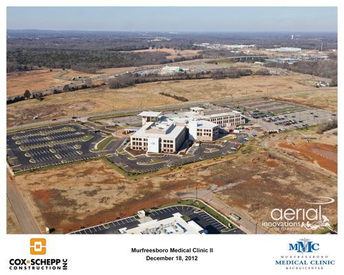 An aerial view of a medical clinic being built by cox-schepp construction