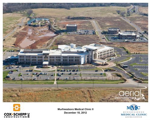 An aerial view of a medical clinic being built by cox-schepp construction