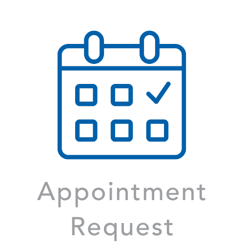 Blue calendar with a checkmark indicating appointment request.