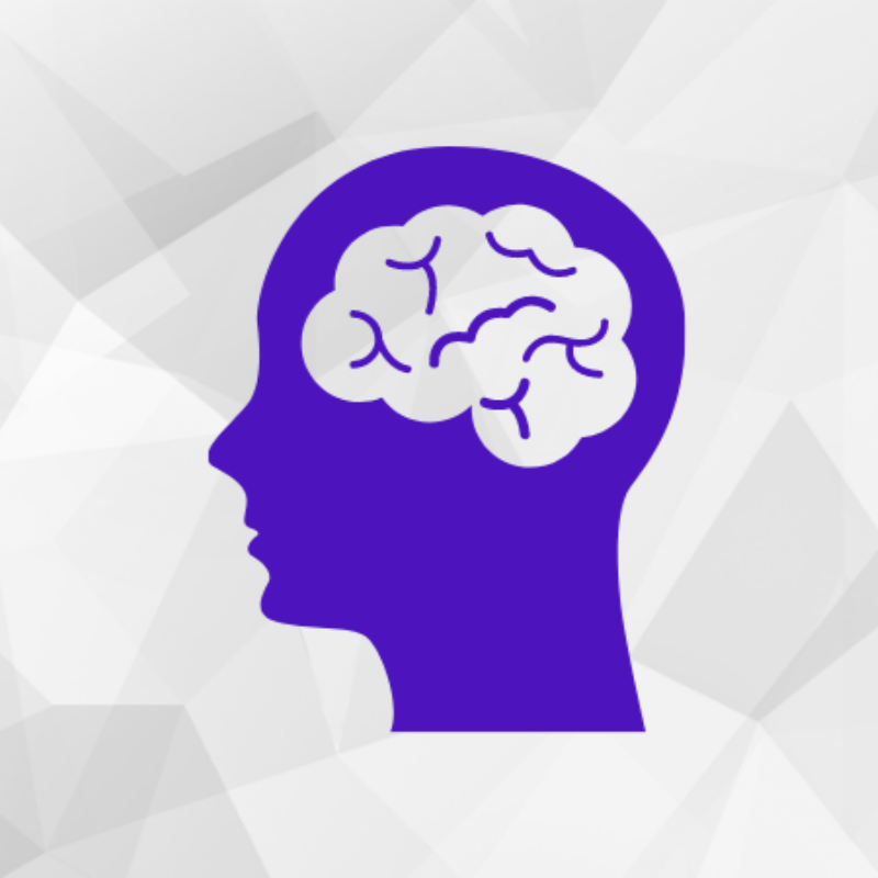 A purple head with a white brain inside of it