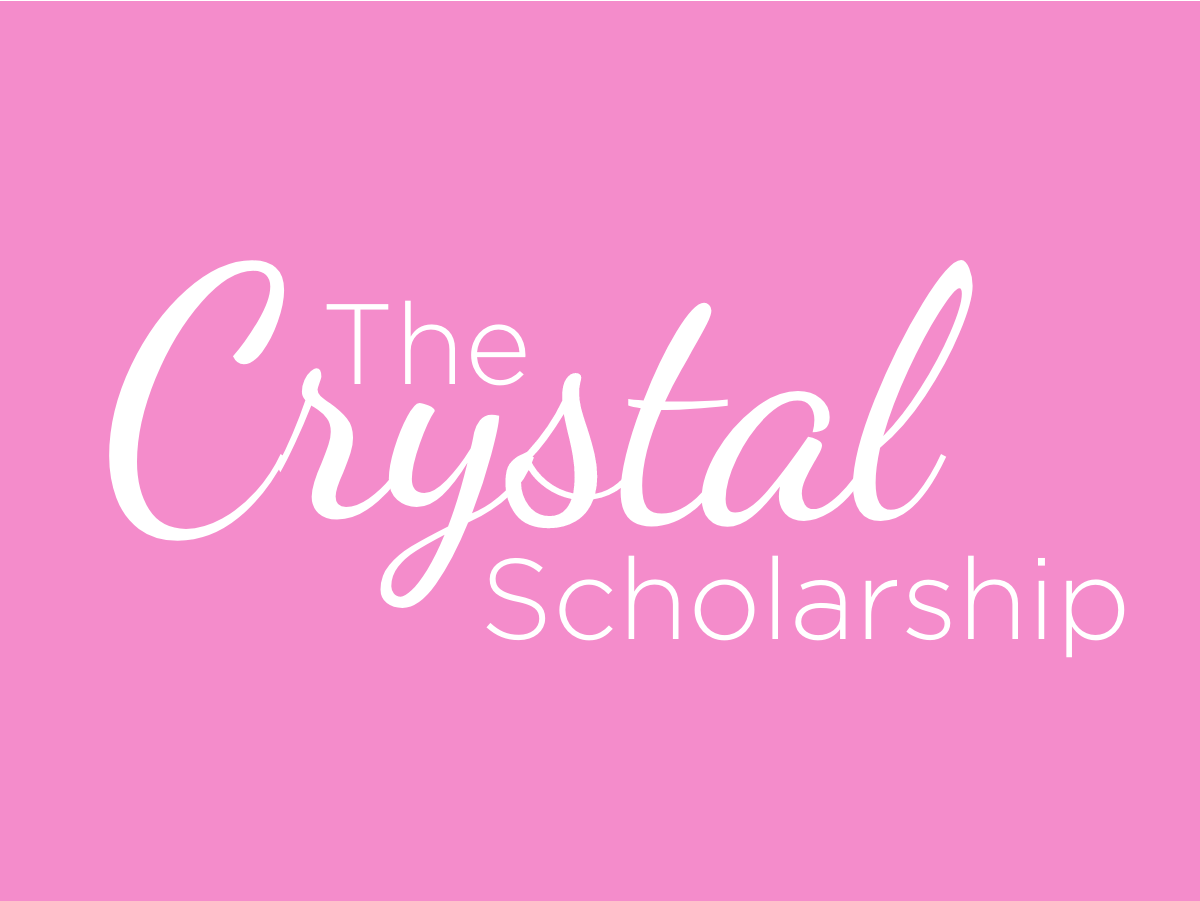 The logo for the crystal scholarship is on a pink background