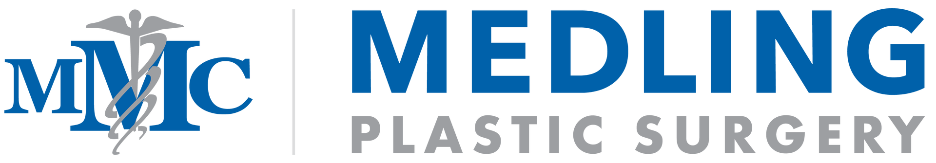 The logo for medling plastic surgery is blue and white