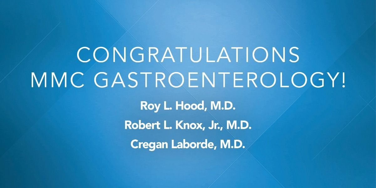 A blue background with the words congratulations mmc gastroenterology