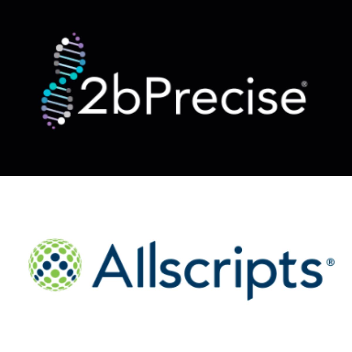 A black and white logo for 2b precise and allscripts