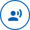a blue icon of a person in a circle on a white background .
