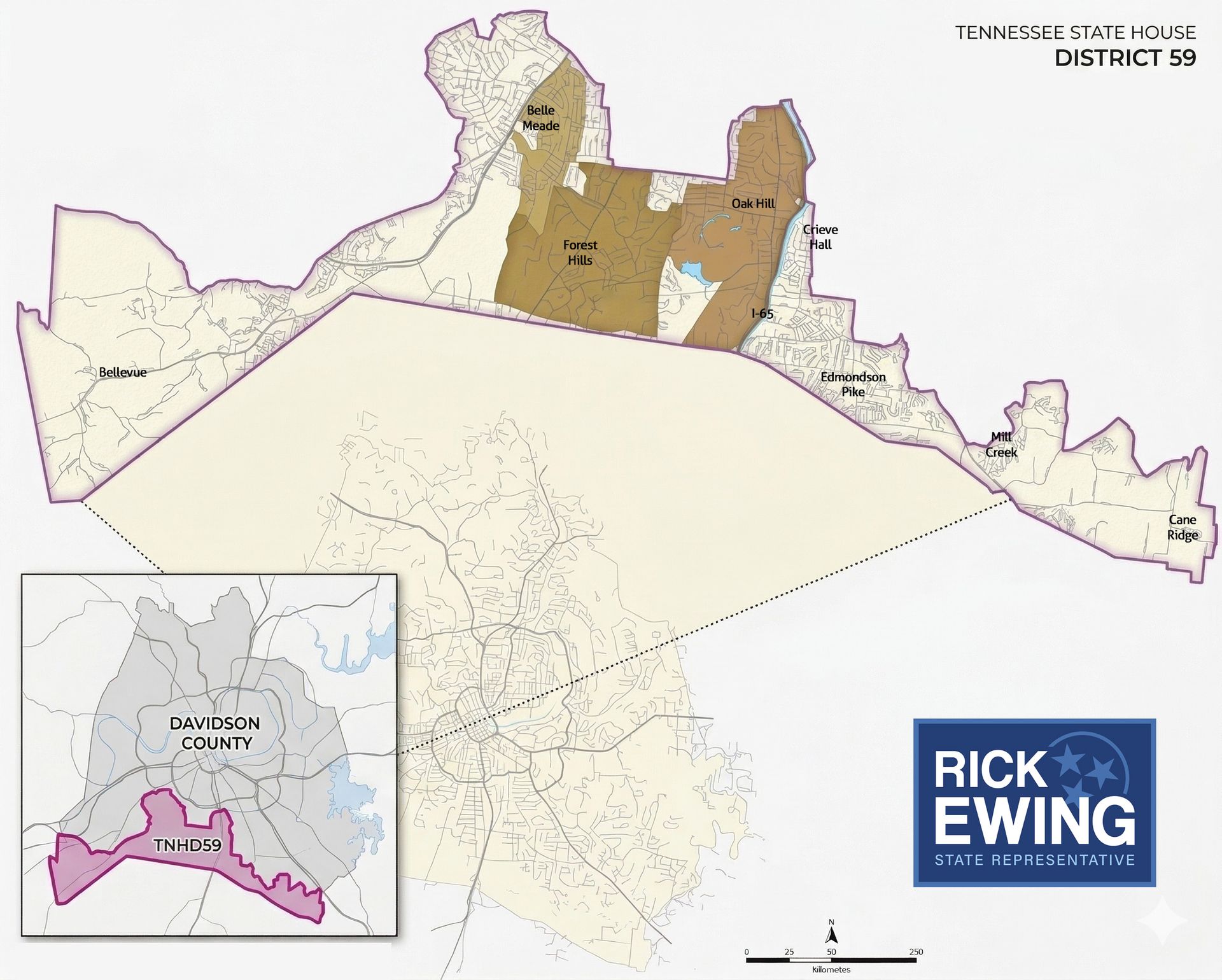 Map of Tennessee State House District 59 and where it's located in Davidson county.