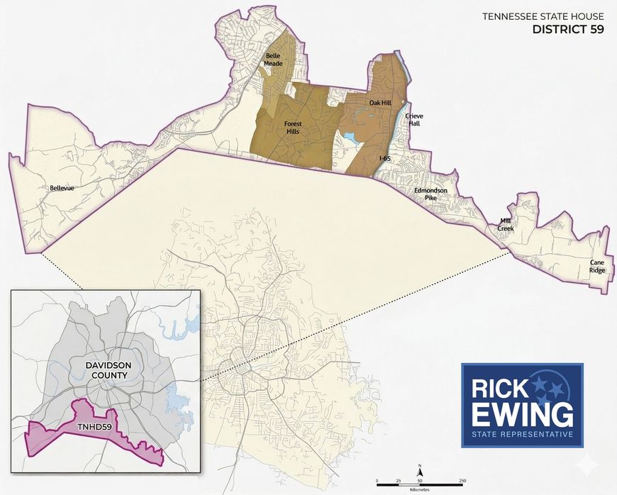 Map of Tennessee State House District 59 and where it's located in Davidson county.